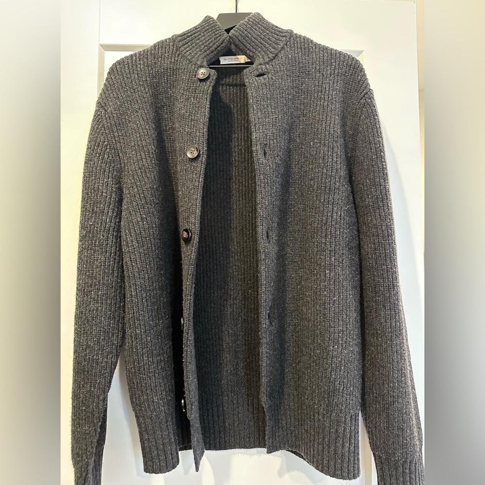 Suitsupply Gray Ribbed Sweater Cardigan Wool